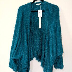 NEW LA List Women's Teal Fuzzy Open-Front Wrap Jacket with Sleeves – Size S/M